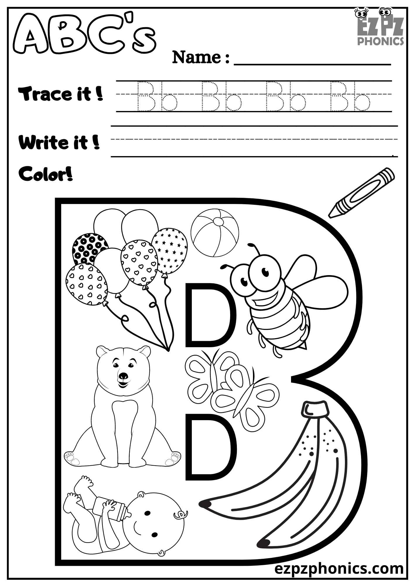 Letter B Trace Write And Color 0159